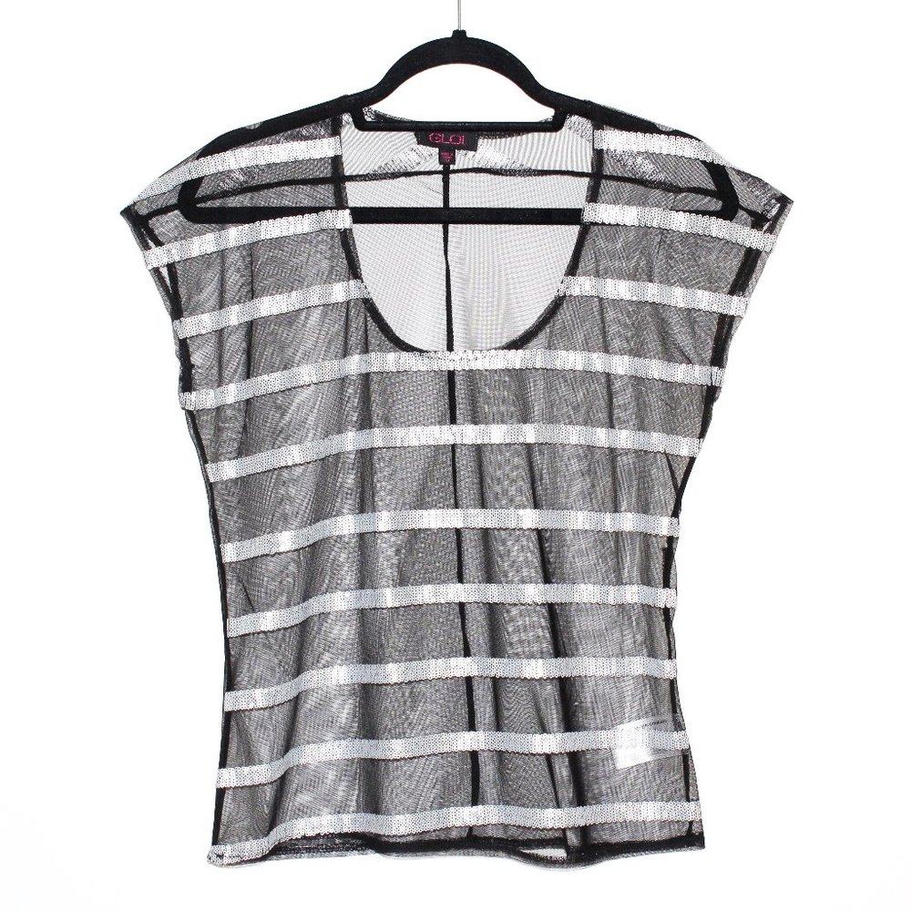 Vintage GLO Jeans Mesh Sheer Silver Sequin Tank Top